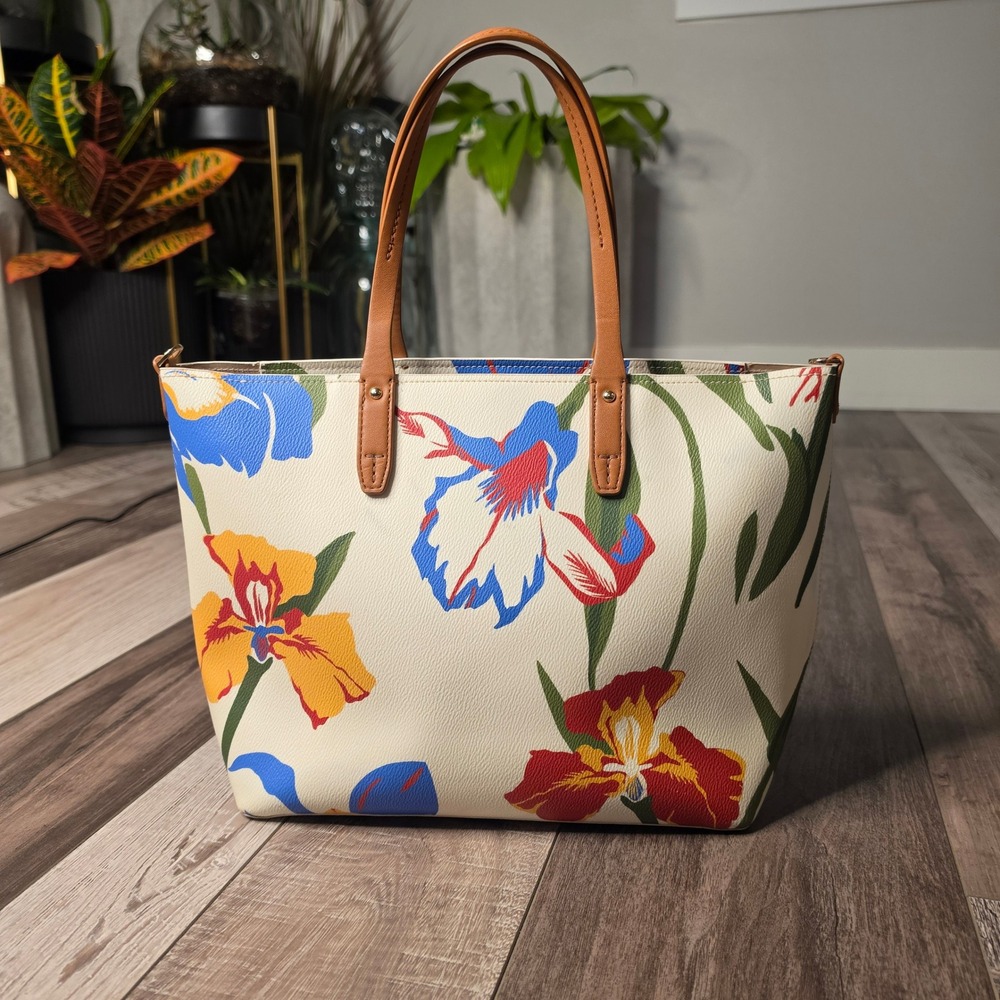 Tory Burch Kerrington Small Zip Tote Floral Iris Print Handbag Multi Color